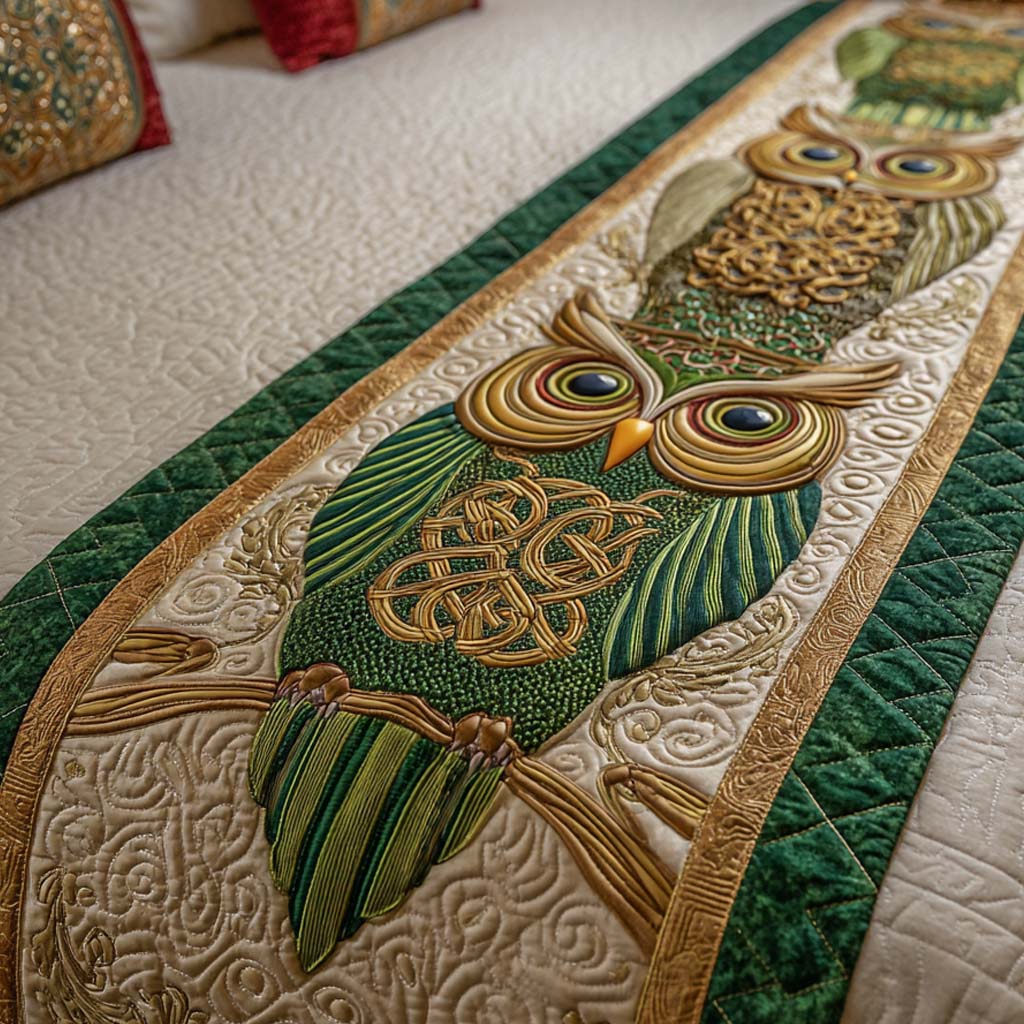 Golden Crest Quilted Bed Runner Aesthetic Room Decor Owl Themed Christmas Gifts