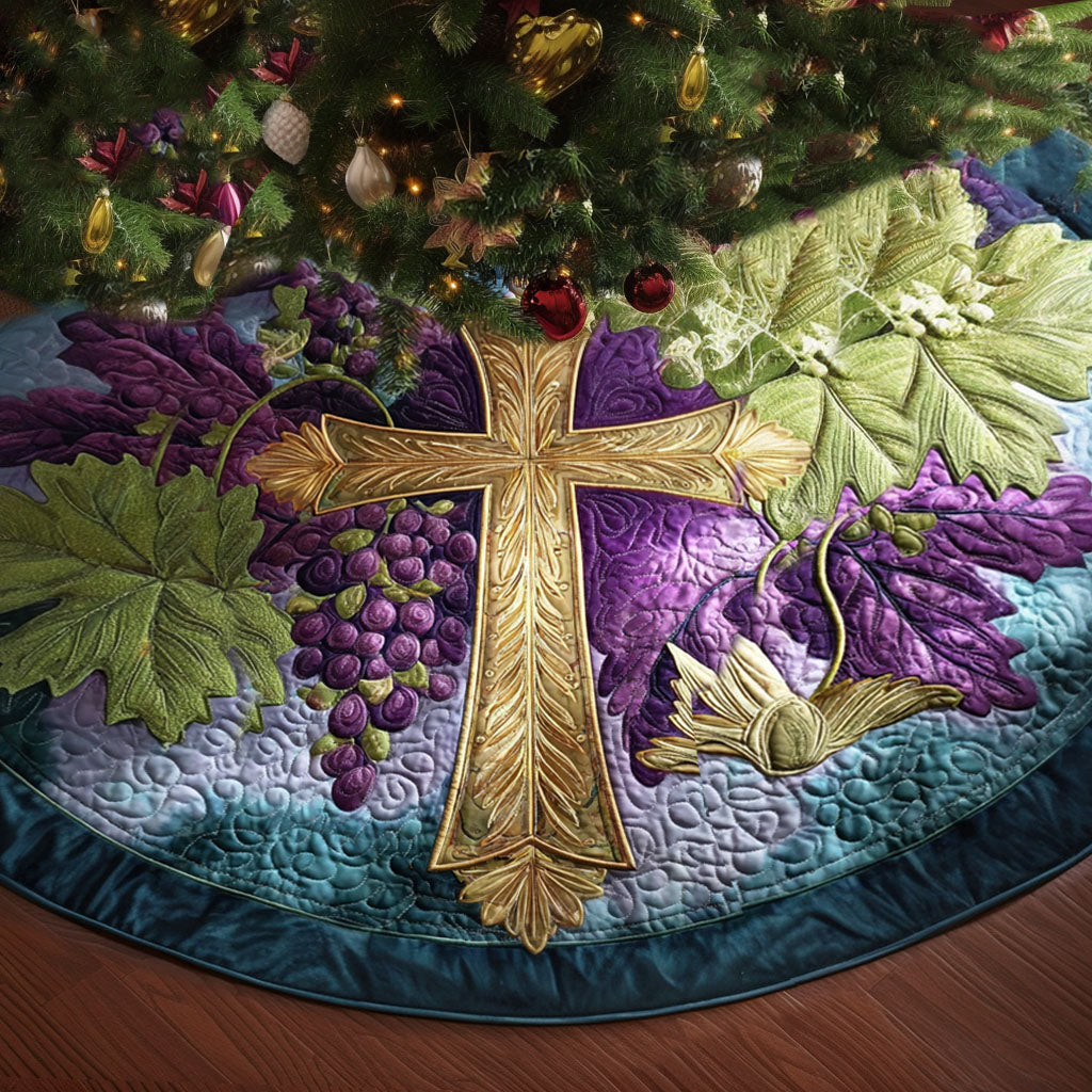 Golden Cross Christmas Quilted Tree Skirt Festive Decor Unique Christian Christmas Gifts