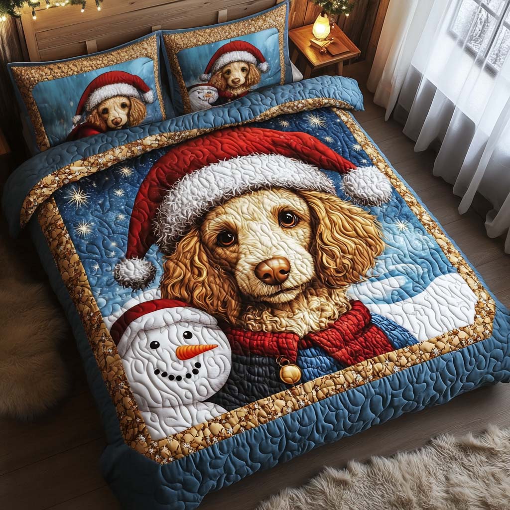 Golden Curl Santa Quilted Bedding Set Christmas Bedding Duvet Cover Best Presents For Dog