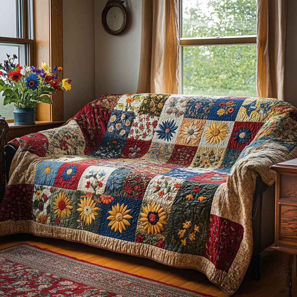 Golden Daisy Field Quilted Sofa Cover Living Room Decor Presents For Grandma