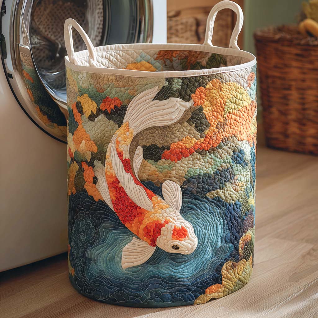 Golden Dawn Koi Quilted Laundry Basket Merch For Him