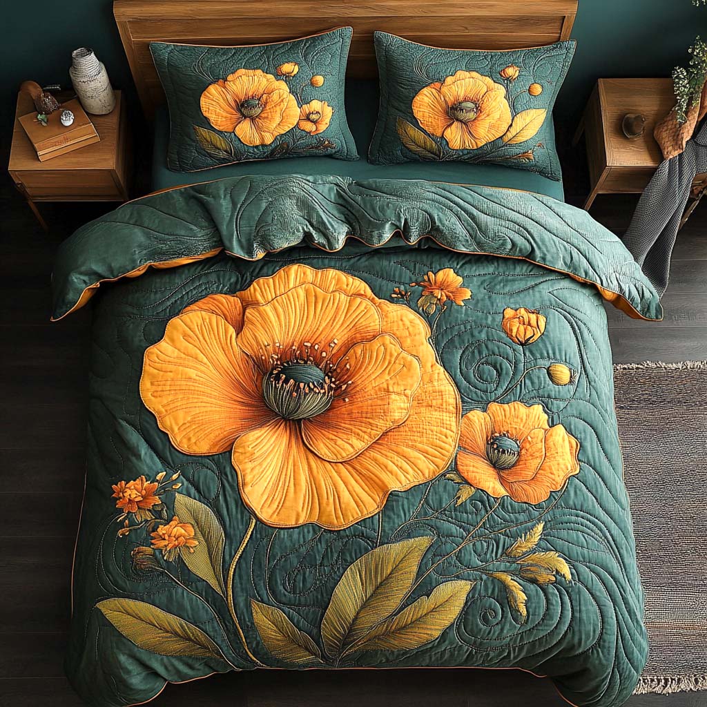 Golden Dawn Poppies Quilted Bedding Set Best Holiday Duvet Covers Xmas Gifts For Family