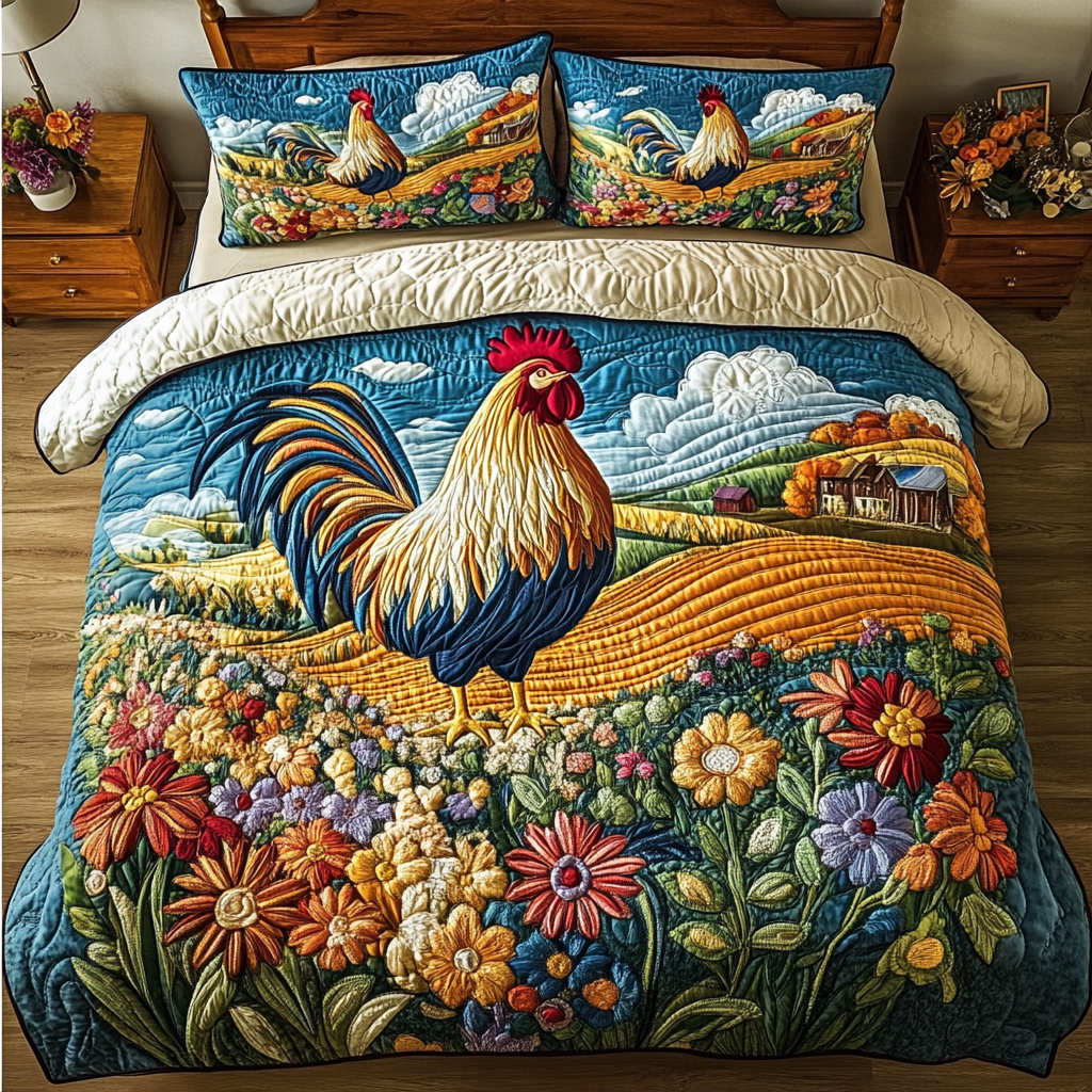 Golden Dawn Quilted Bedding Set Bedroom Decorations Chicken Christmas Gifts