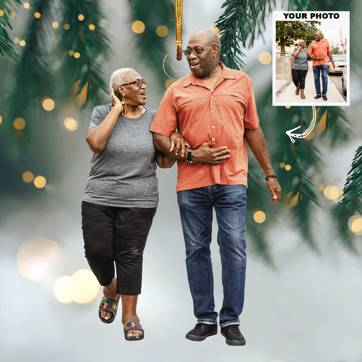 Golden Days Personalized Photo Mica Ornament Gift For Couple Family Family Members