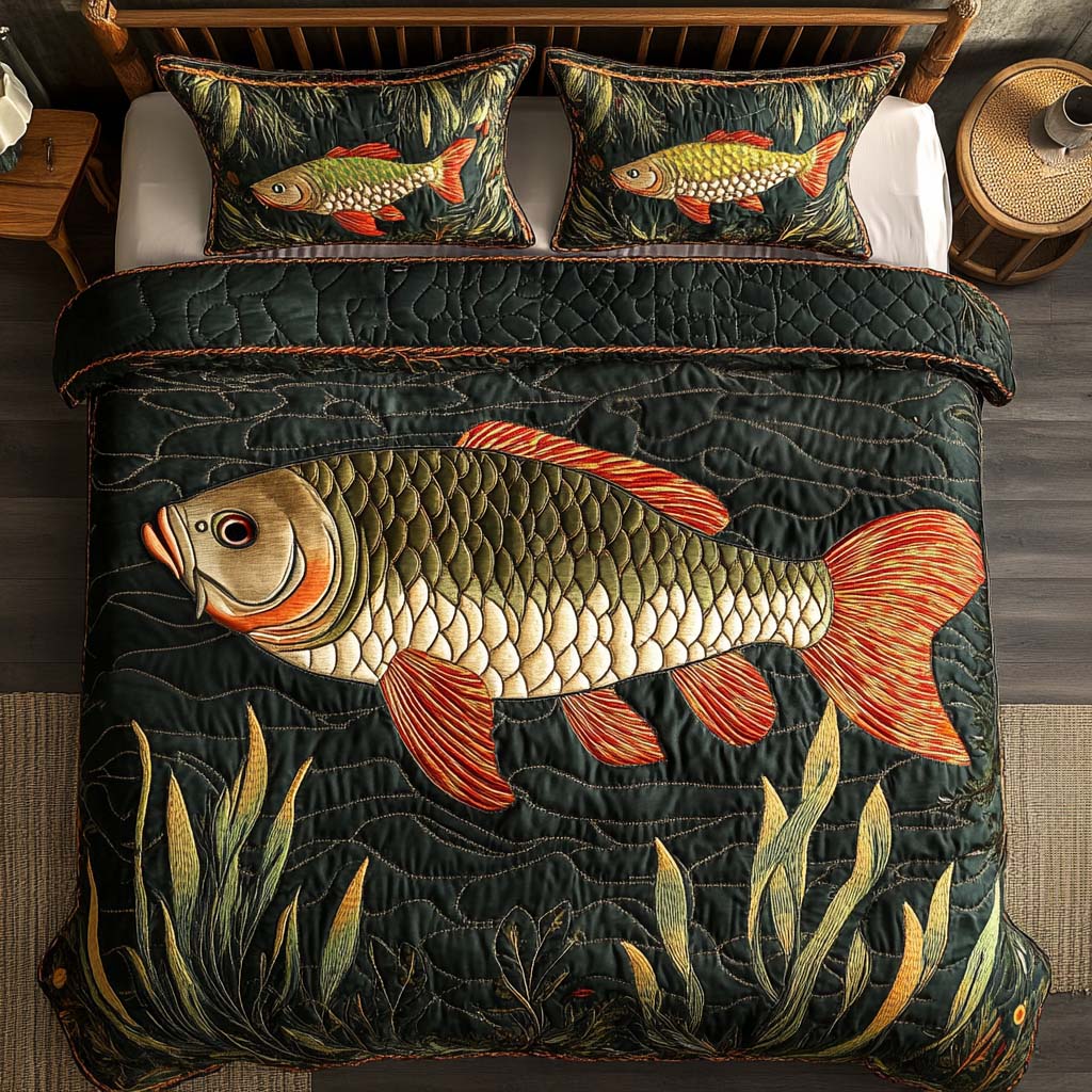 Golden Depths Quilted Bedding Set Bed Decor Ideas Fishing Items For Lovers
