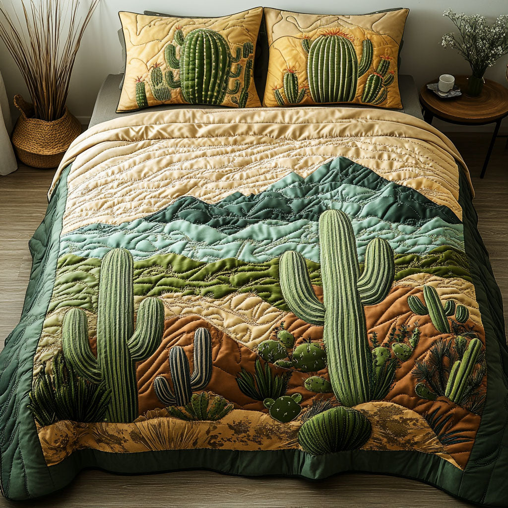 Golden Desert Quilted Bedding Set Holiday Duvet Covers Cactus Gifts For Women