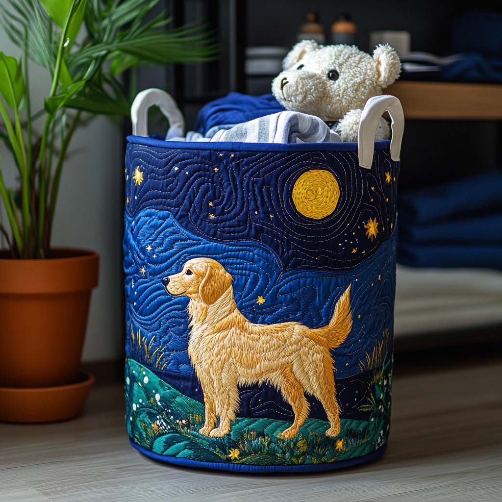 Golden Dog Charm Quilted Laundry Basket Halloween Merch Gift