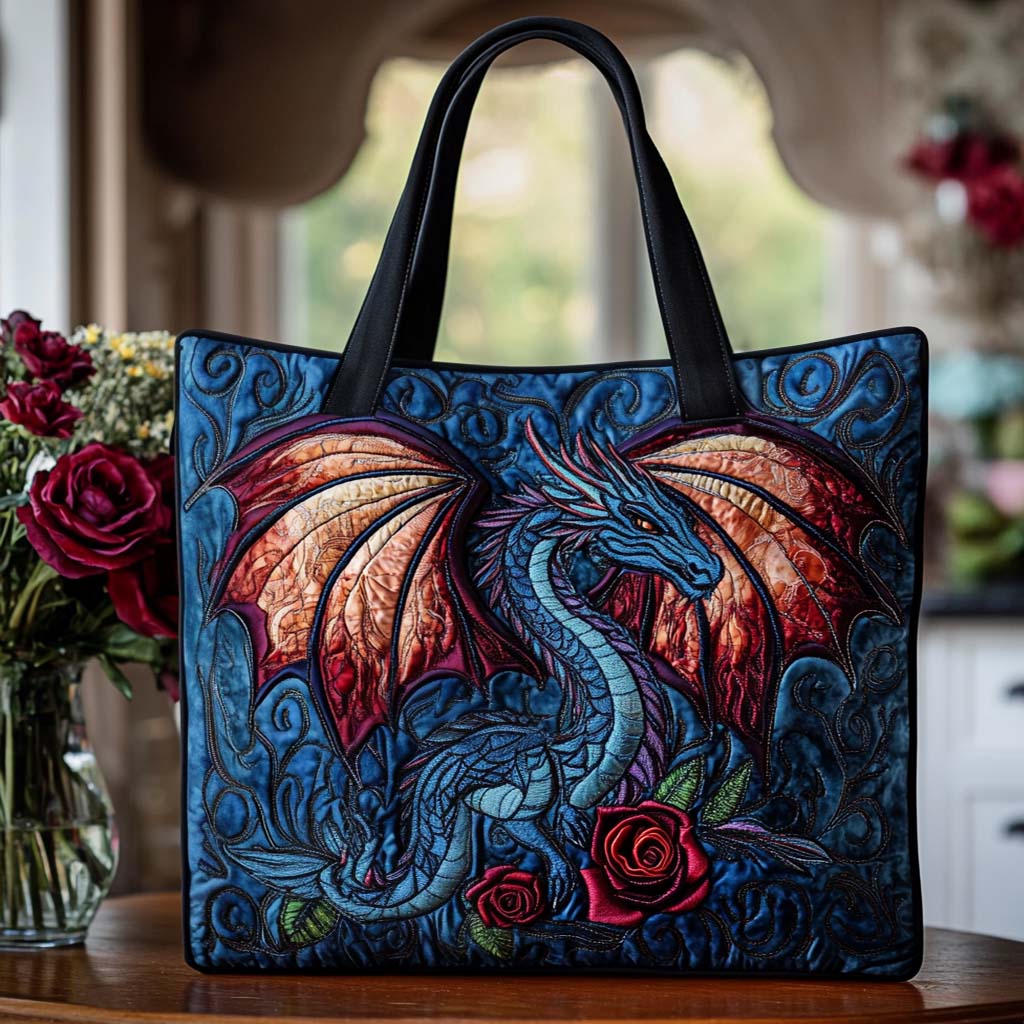 Golden Dragon Charm Quilted Tote Bag Dragon Gifts For Men