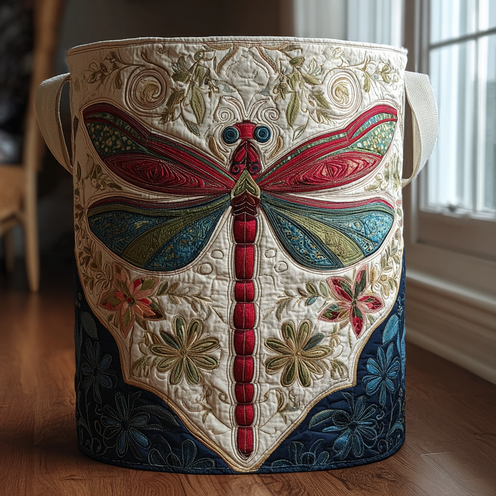 Golden Dragonfly Quilted Laundry Basket Holiday Merch Gift