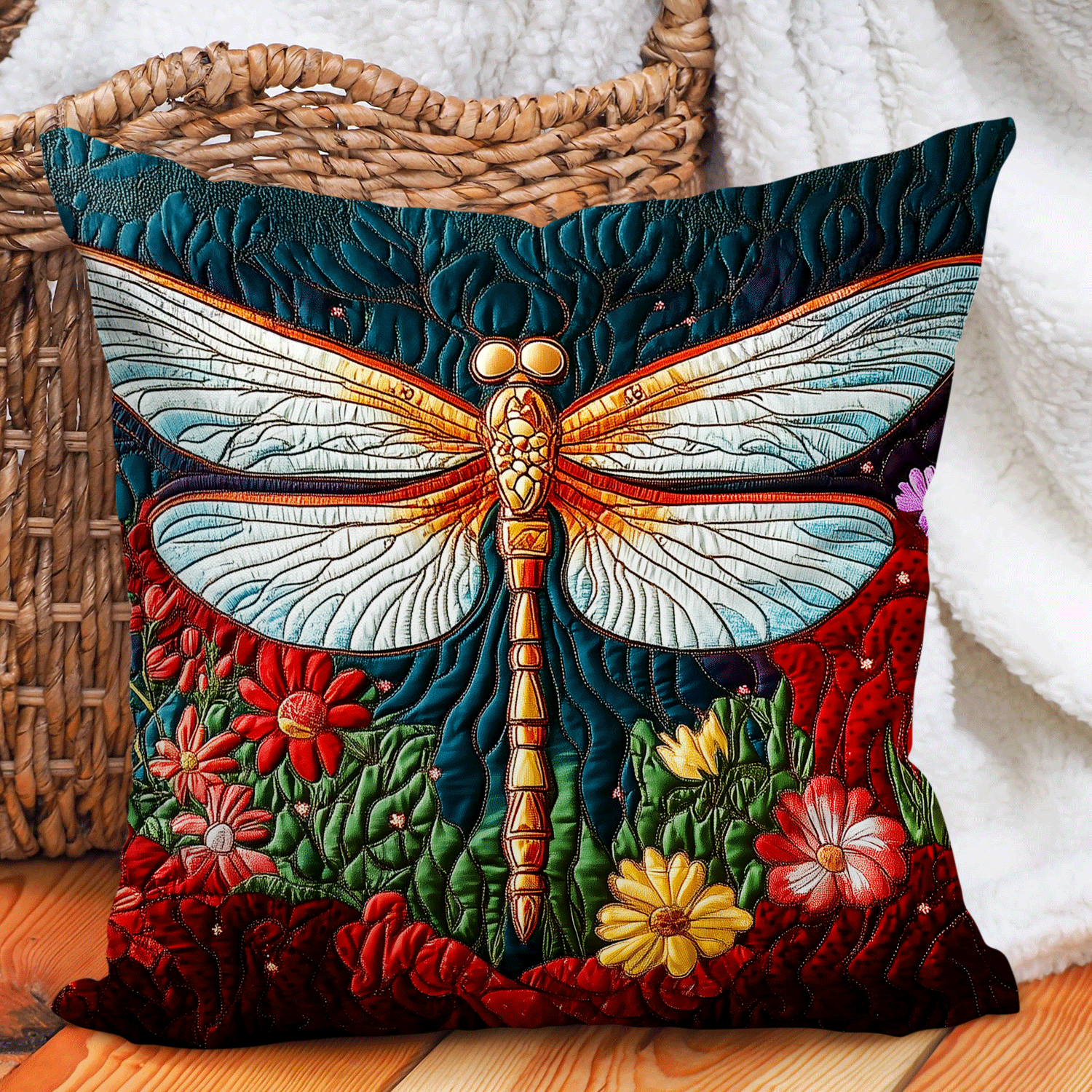 Golden Dragonfly Quilted Pillow Case Pillow Covers For Throw Pillows Unique Dragonfly Gifts
