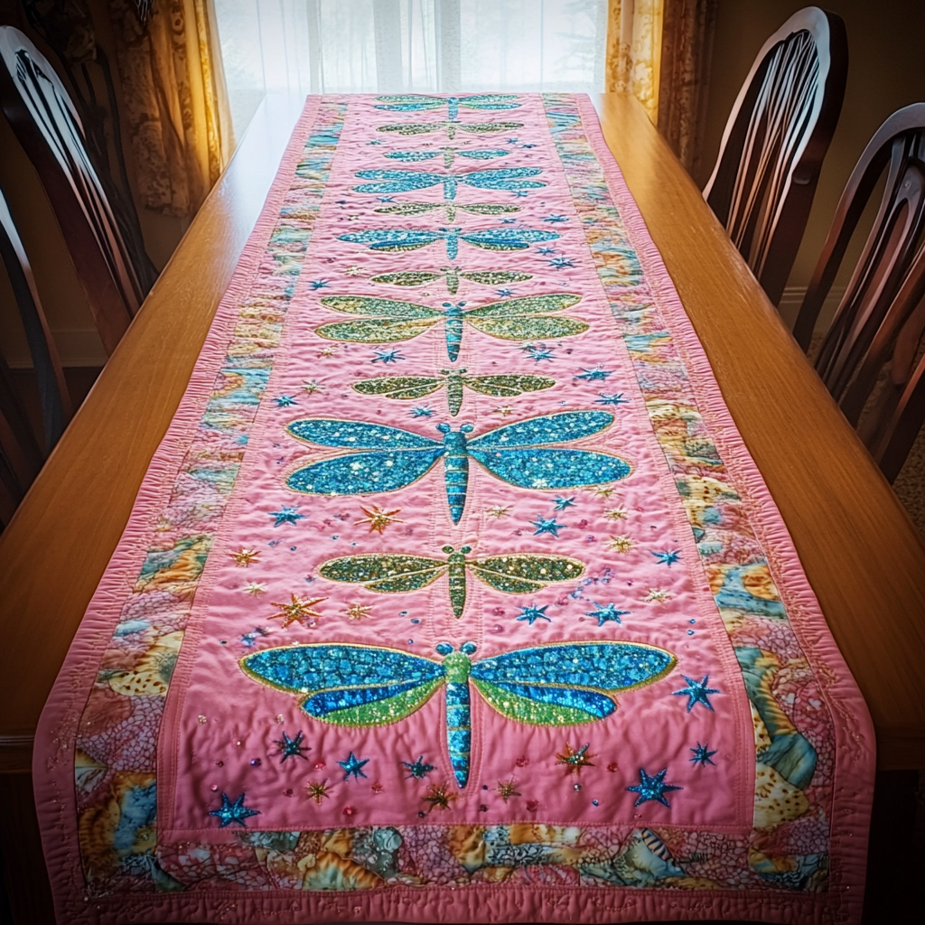 Golden Dragonfly Quilted Table Runner Dining Room Table Decor Ideas Cute Dragonfly Lover Ideas For Gifts