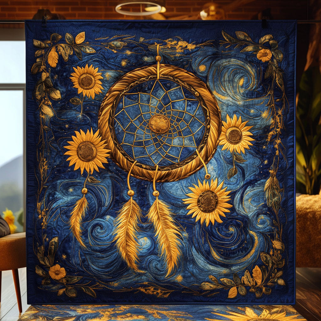 Golden Dreamcatcher Night Quilted Blanket Winter Blanket Meaningful Christmas Gifts