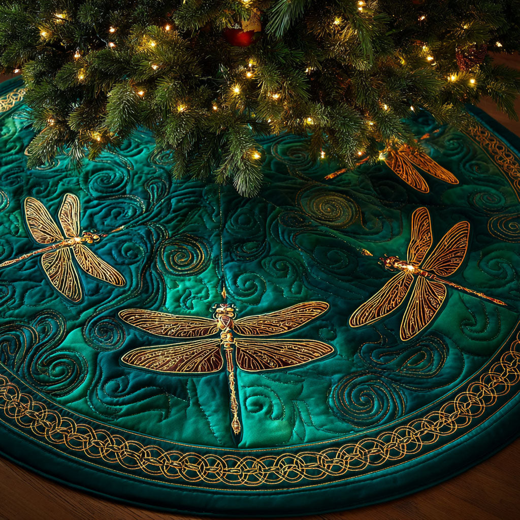 Golden Drift Christmas Quilted Tree Skirt Unique Holiday Gift Idea with Quilted Tree Skirt