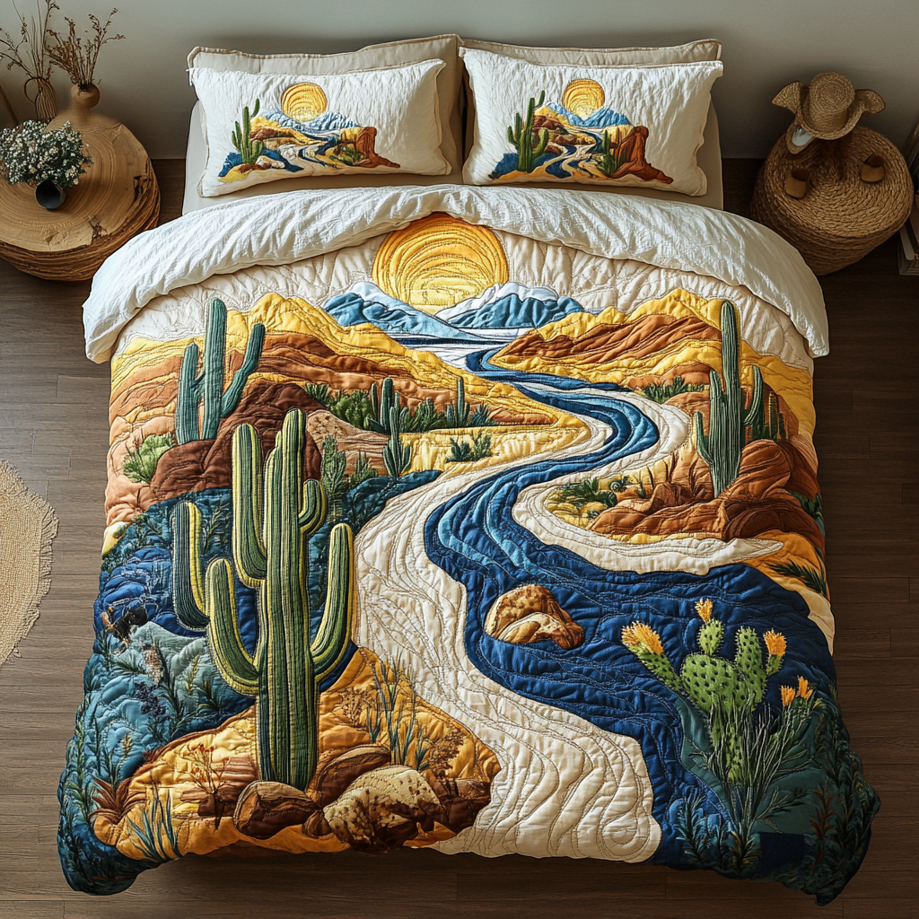 Golden Dunes Quilted Bedding Set Bedroom Decor Ideas Cactus Inspired Gifts