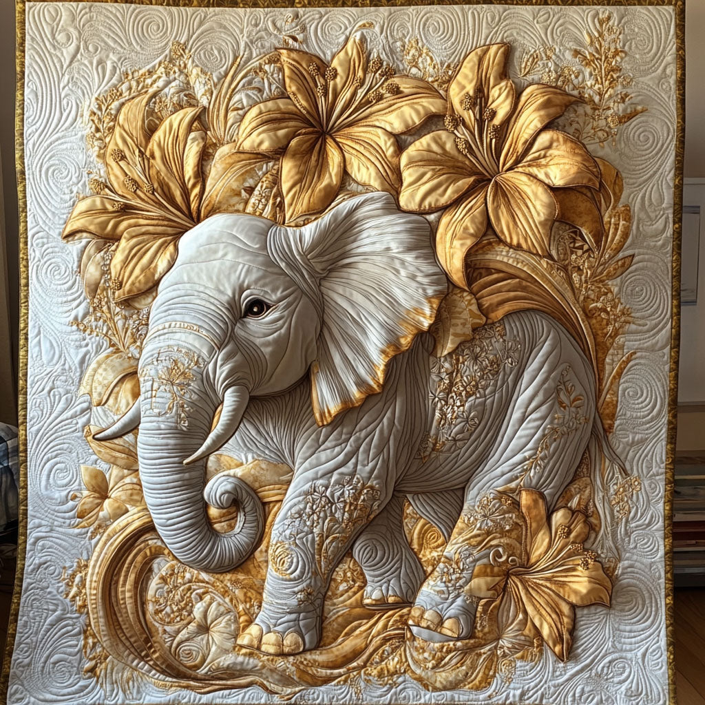 Golden Elephant Quilt Blanket Christmas Gift For Elephant Lovers
