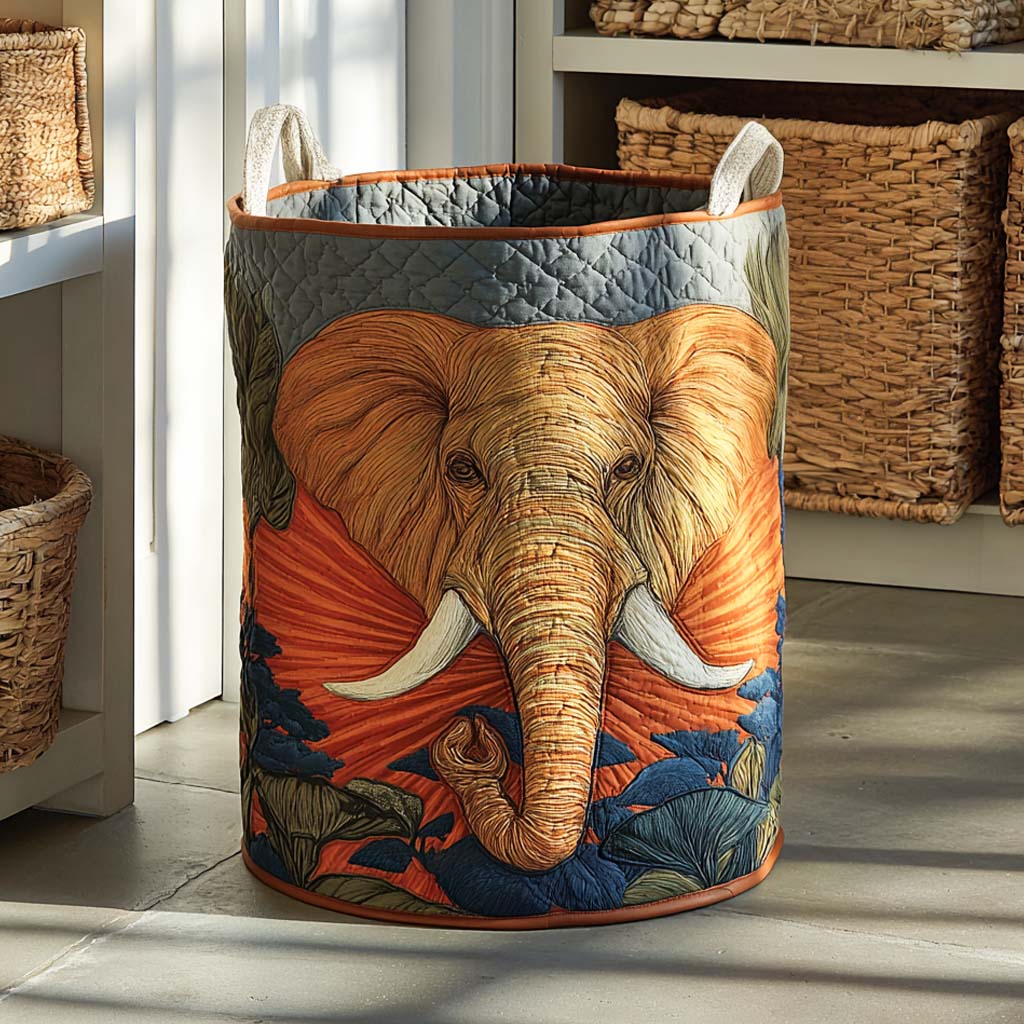Golden Elephant Quilted Laundry Basket Merch For Family Time