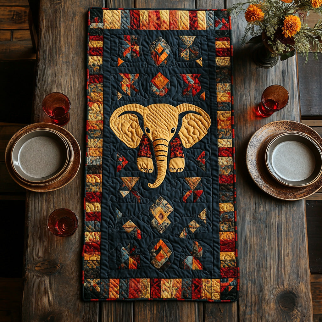 Golden Elephant Quilted Table Runner Dining Decor Best Elephant Gifts Women