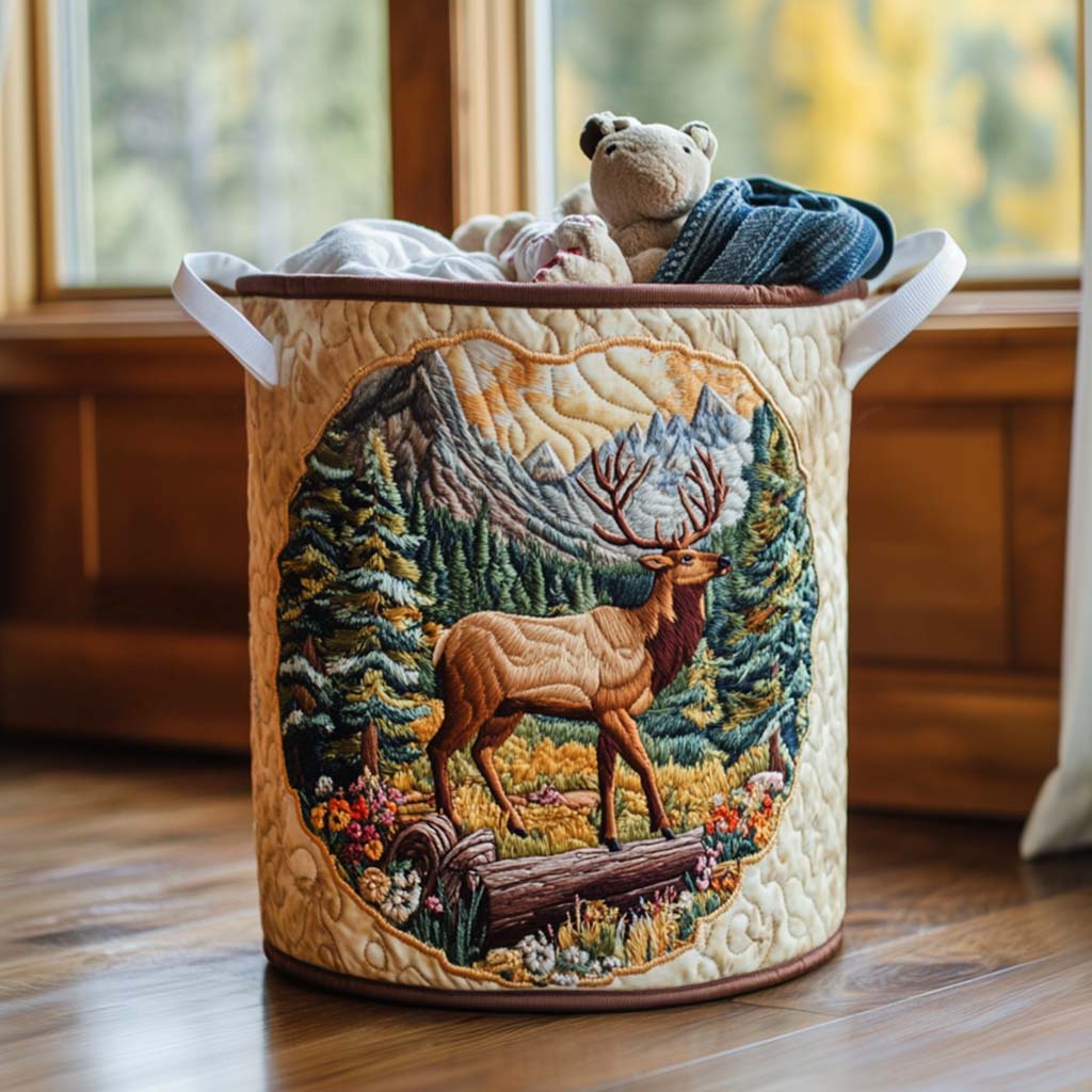 Golden Elk Mood Quilted Laundry Basket Perfect Gift For Apartment Living