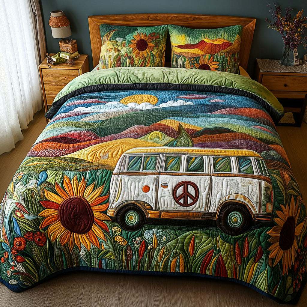 Golden Era Van Quilted Bedding Set Bed Decor Best Gifts For Hippie Friends