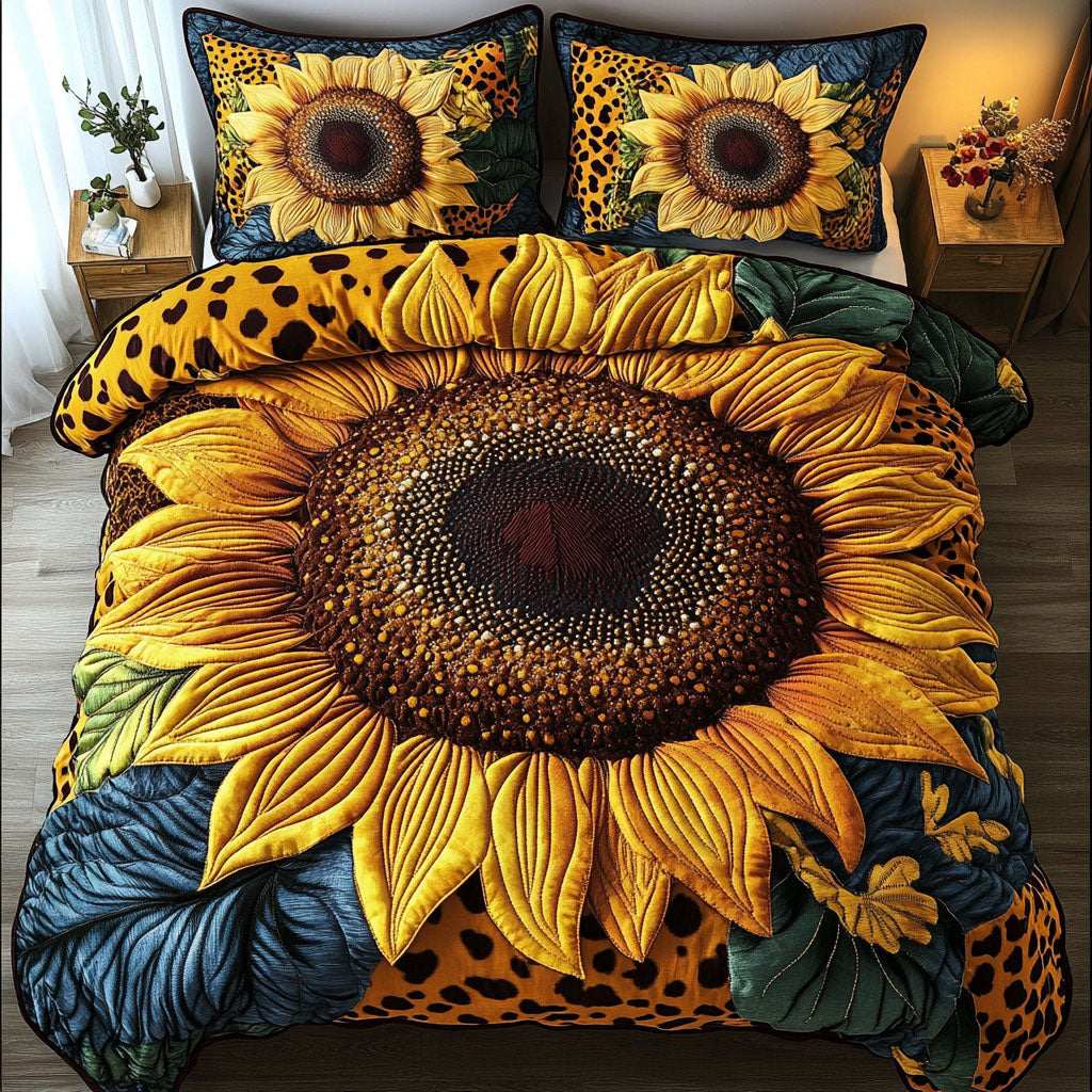 Golden Essence Quilted Bedding Set Best Bed Sheet Set Sunflower Theme Gifts