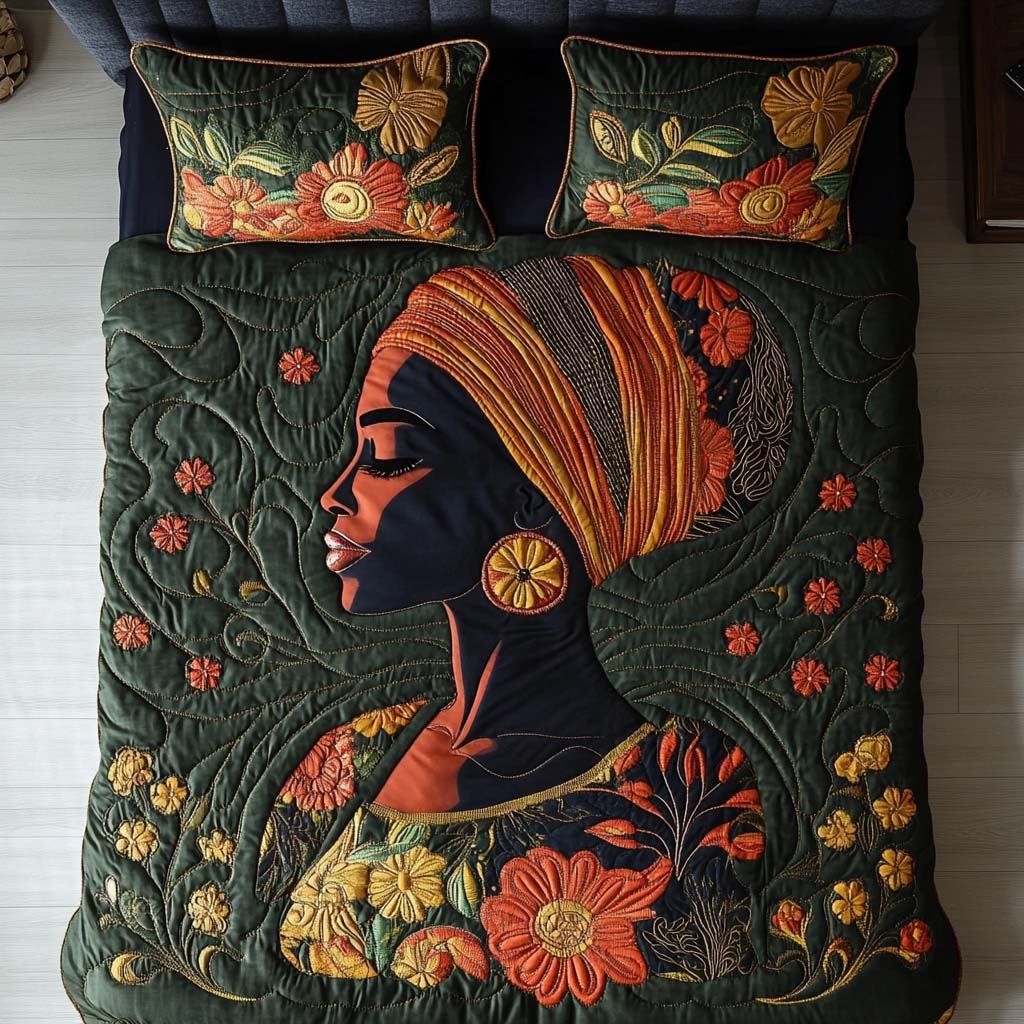 Golden Essence Quilted Bedding Set Cute Room Decor Black History Month Gifts