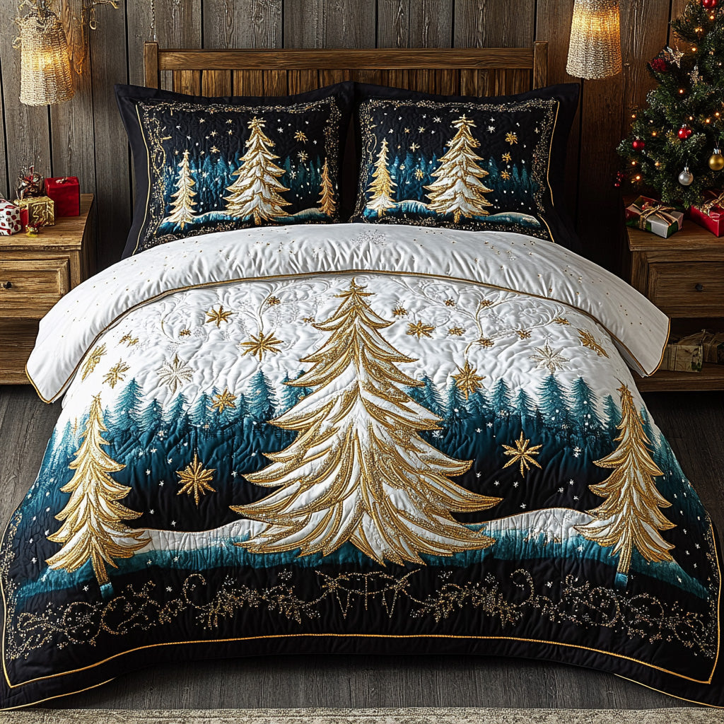 Golden Evergreen Quilted Bedding Set Holiday Duvet Sets Christmas Gifts For Husband