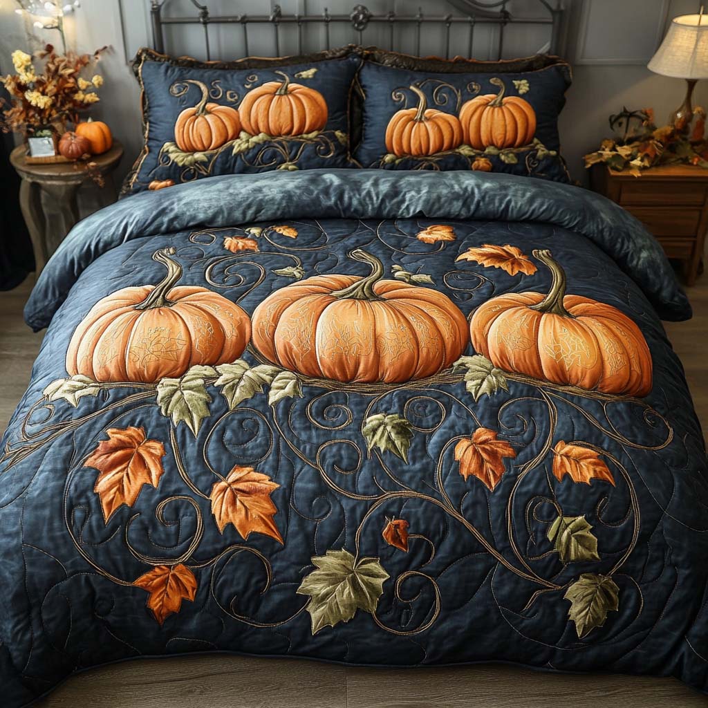 Golden Fall Glow Quilted Bedding Set Bed Room Decoration Cute Fall Gift Ideas