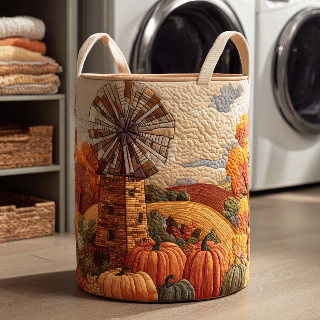 Golden Fall Vibes Quilted Laundry Basket Mother's Day Merch Gift