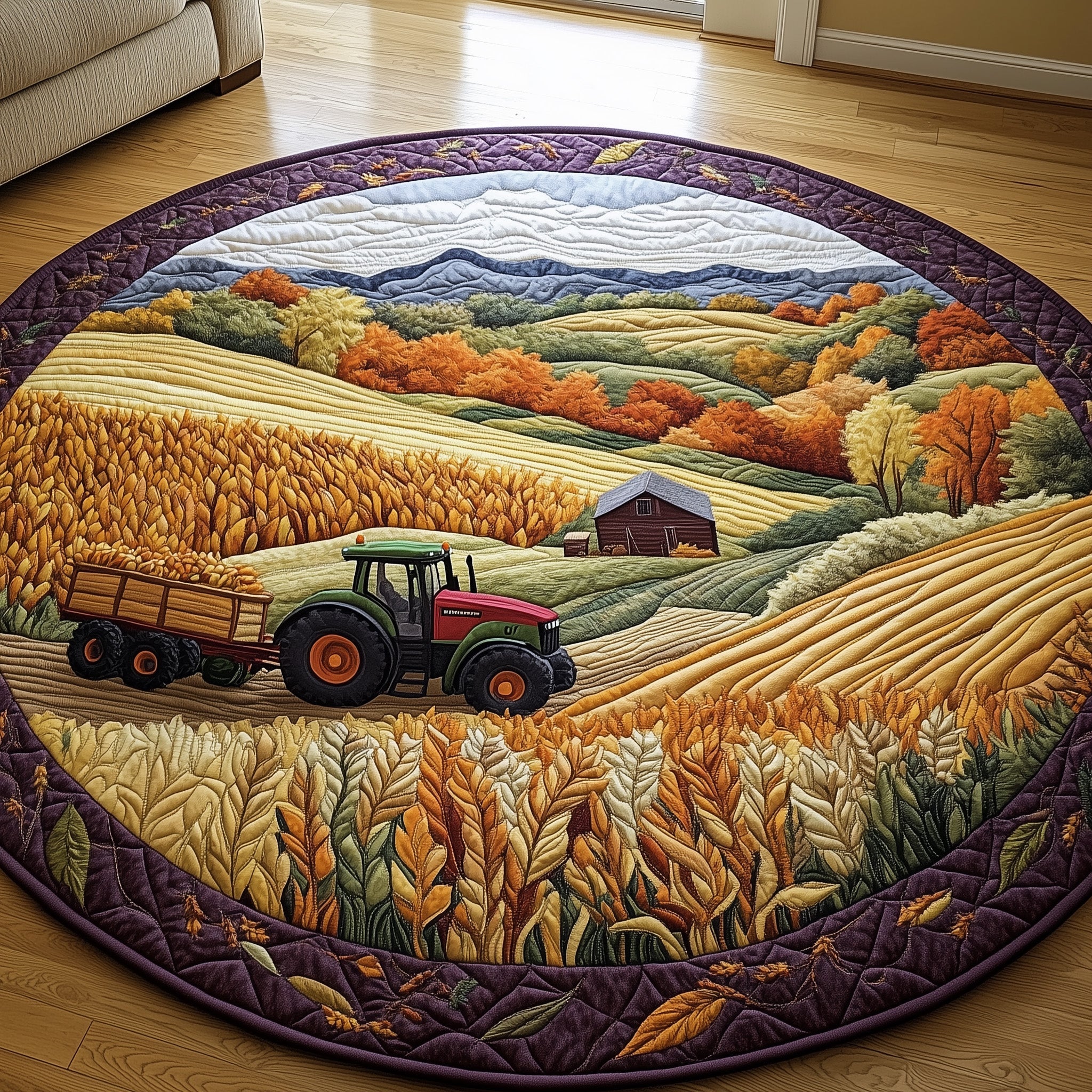 Golden Farm Fields Quilted Round Mat Beautiful Quilted Round Mat Gift for Loved Ones