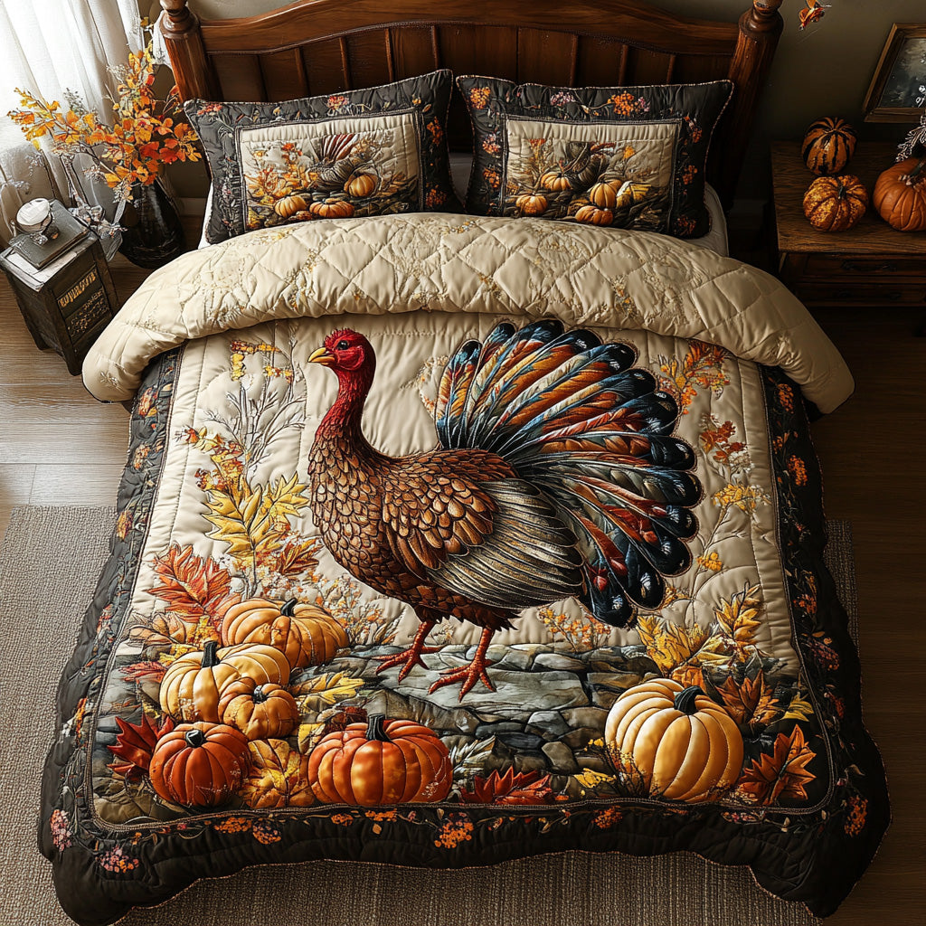 Golden Feathers Quilted Bedding Set Bed Decor Ideas Thanksgiving Christmas Gifts