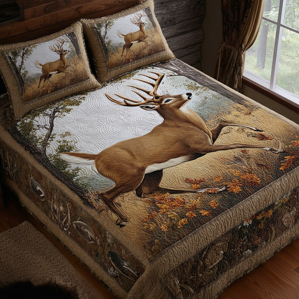 Golden Field Deer Quilted Bedding Set Bedroom Decor Ideas Best Deer Gifts For Christmas