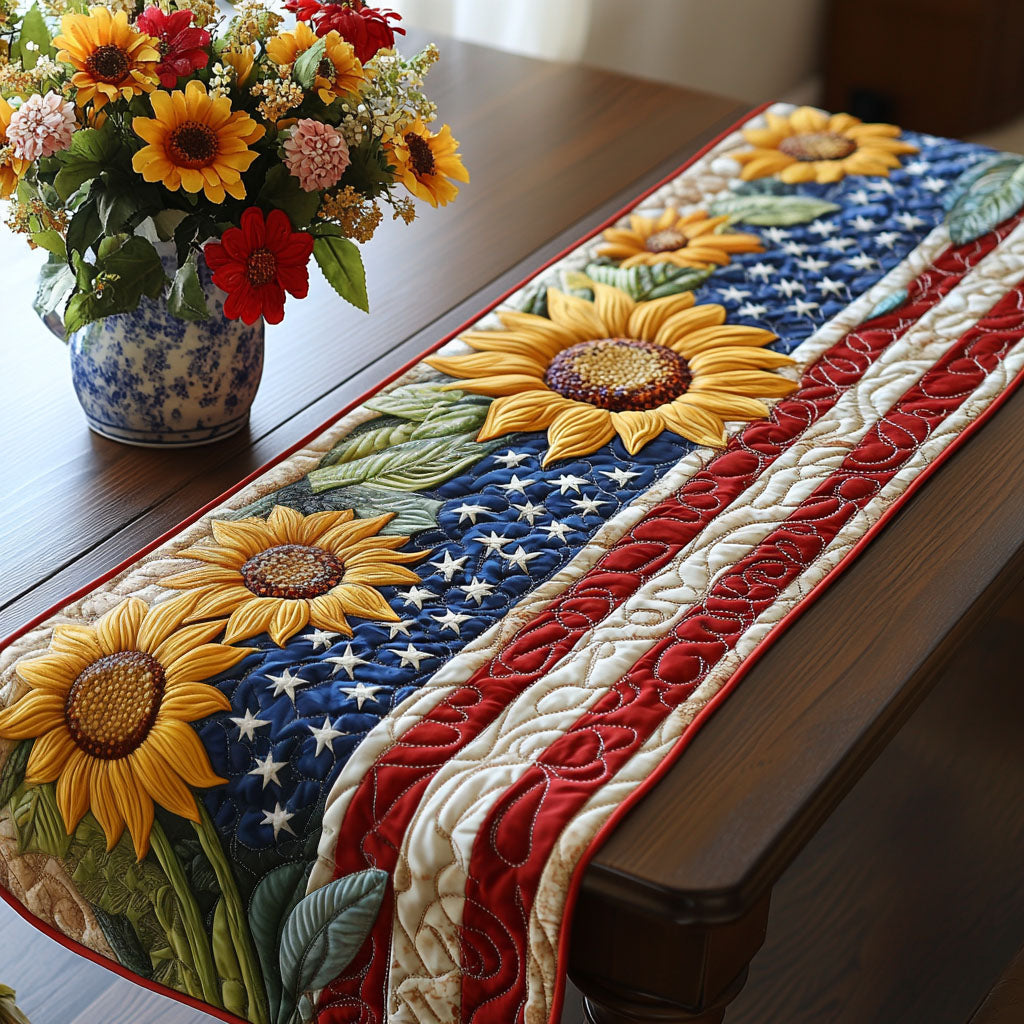 Golden Field Flag Quilted Table Runner Dinner Table Decor Ideas Patriotic Gift Items
