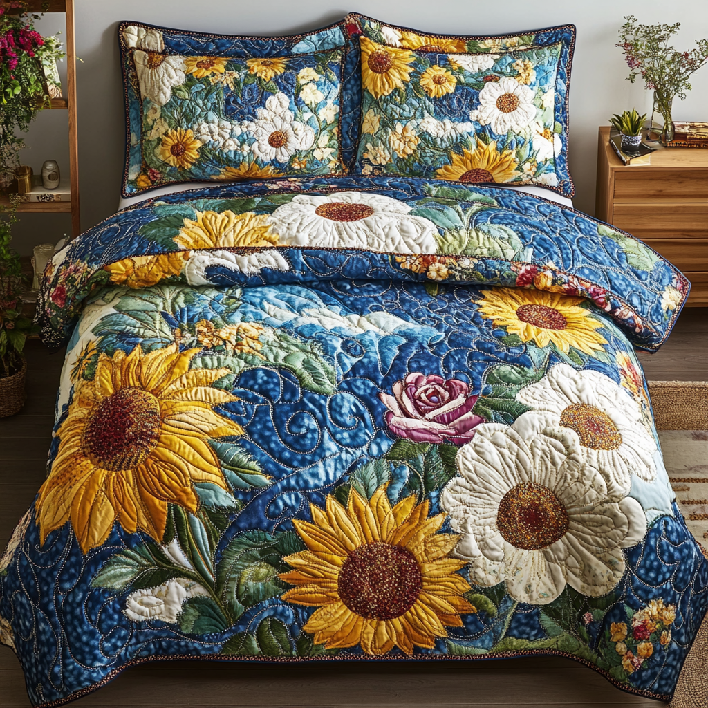 Golden Field Quilted Bedding Set Stylish Bed Sheet Set for Modern Home