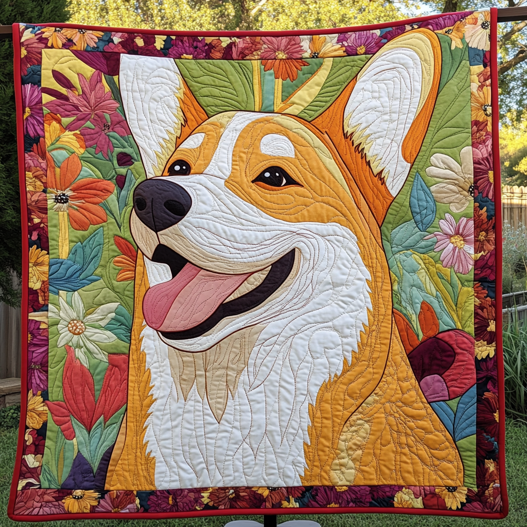 Golden Fields of Corgi Joy Quilted Blanket Great Dog Christmas Gifts