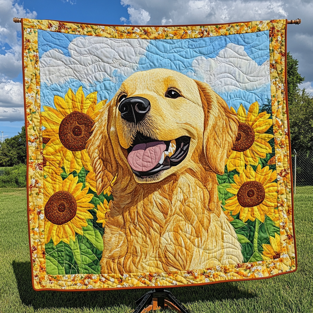 Golden Fields of Sunflowers Quilted Blanket Labrador Retriever Blanket Dog Gift Ideas For Dog Owners