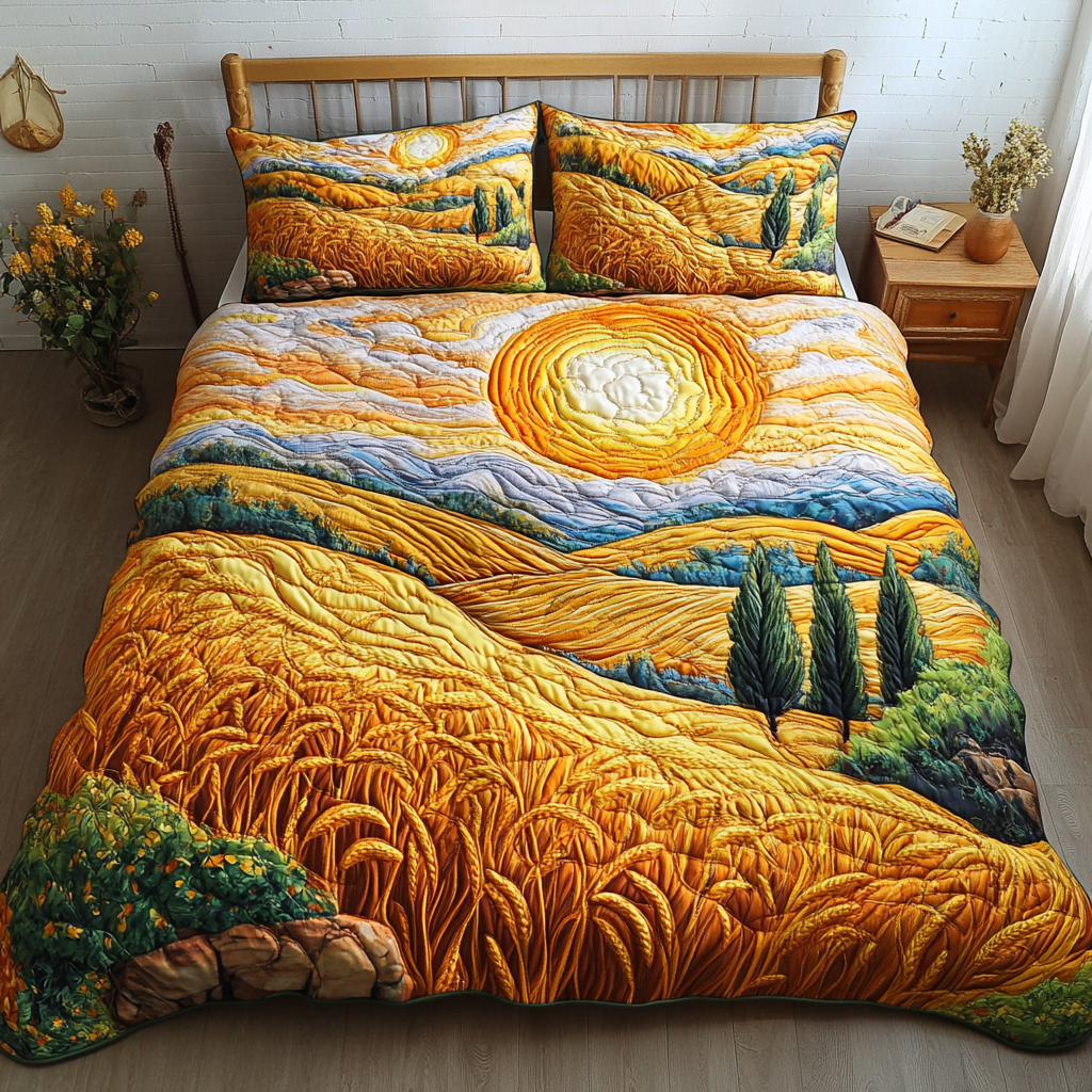 Golden Fields Quilted Bedding Set Bedroom Farmhouse Decor Ideas Good Family Gifts