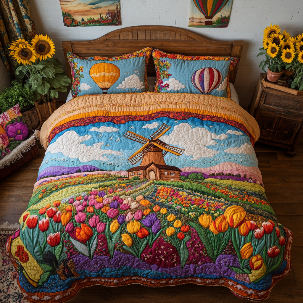 Golden Fields Quilted Bedding Set Cool Bedroom Decor Gifts For Flower Enthusiasts