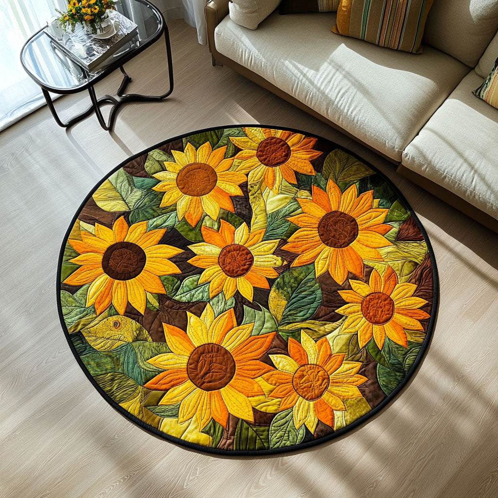 Golden Fields Quilted Round Mat Outdoor Decor Sunflower Mother's Day Gifts