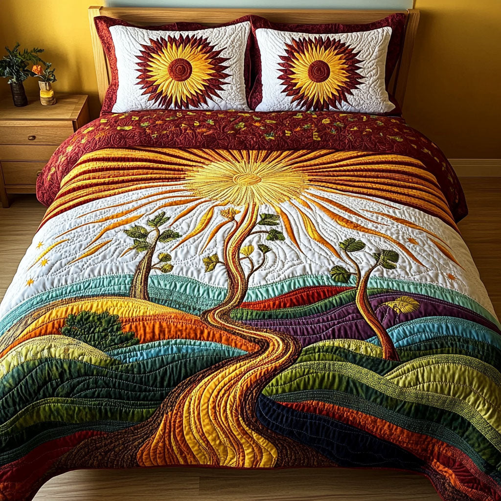 Golden Fields Reverie Quilted Bedding Set Bedroom Decorations Sunflower Gift Items