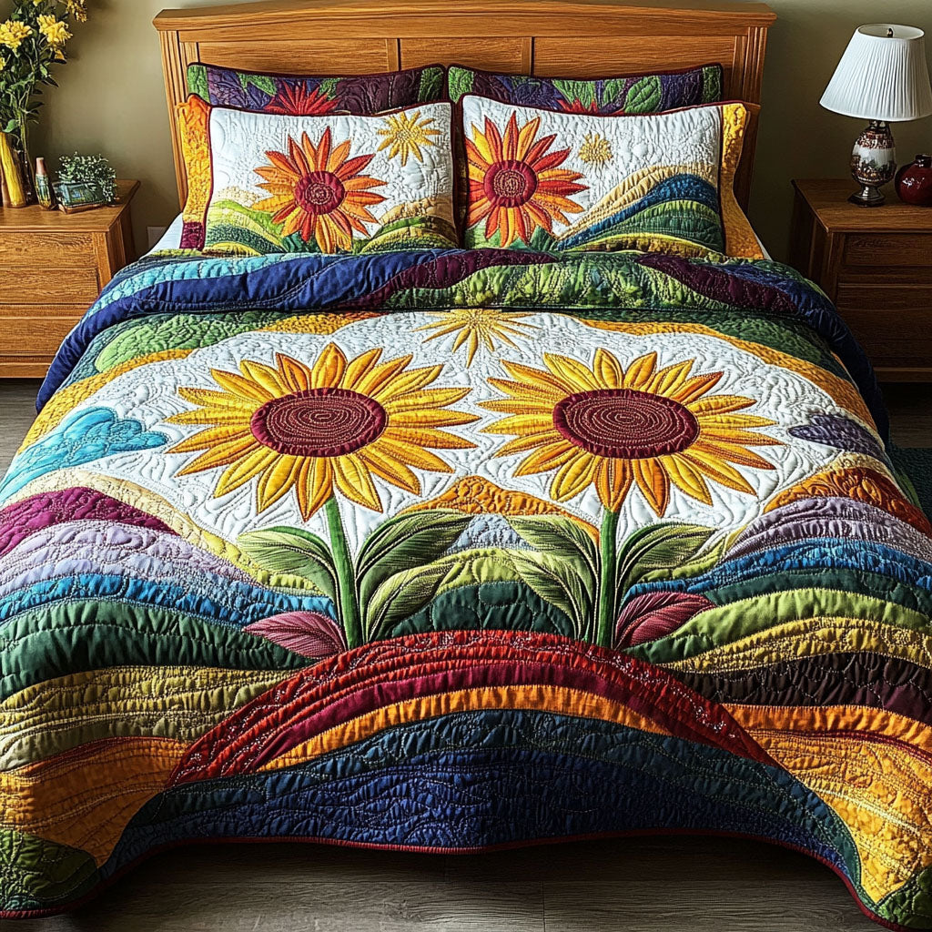 Golden Fields Reverie Quilted Bedding Set Luxury Comforter Gift Set for Him or Her