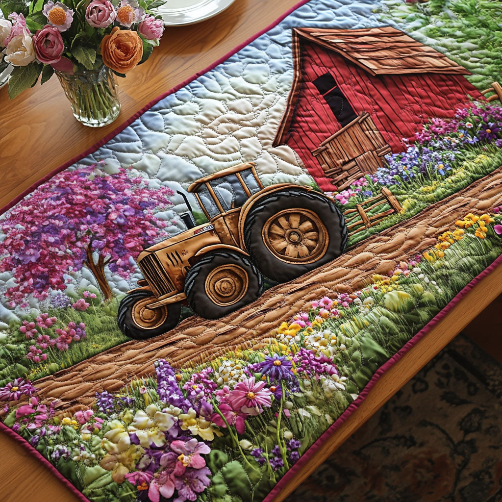 Golden Fields Tractor Quilted Table Runner Dining Room Decor Tractor Presents For Adults