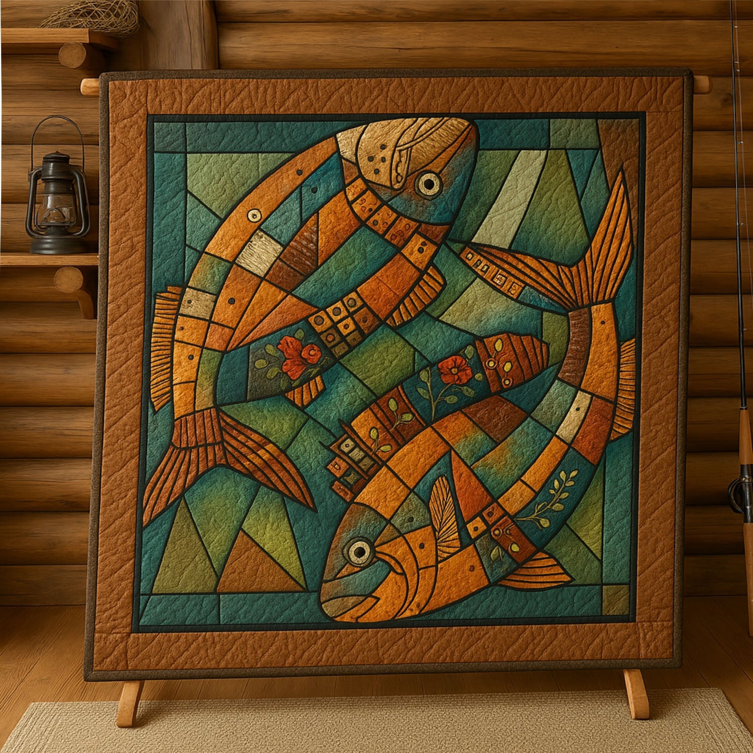 Golden Fins Quilted Blanket Cool Throw Blanket Unique Fishing Gifts