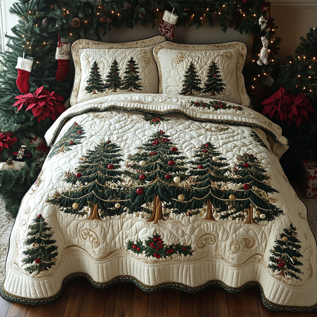 Golden Fir Quilted Bedding Set Holiday Duvet Sets Christmas Gift For Wife