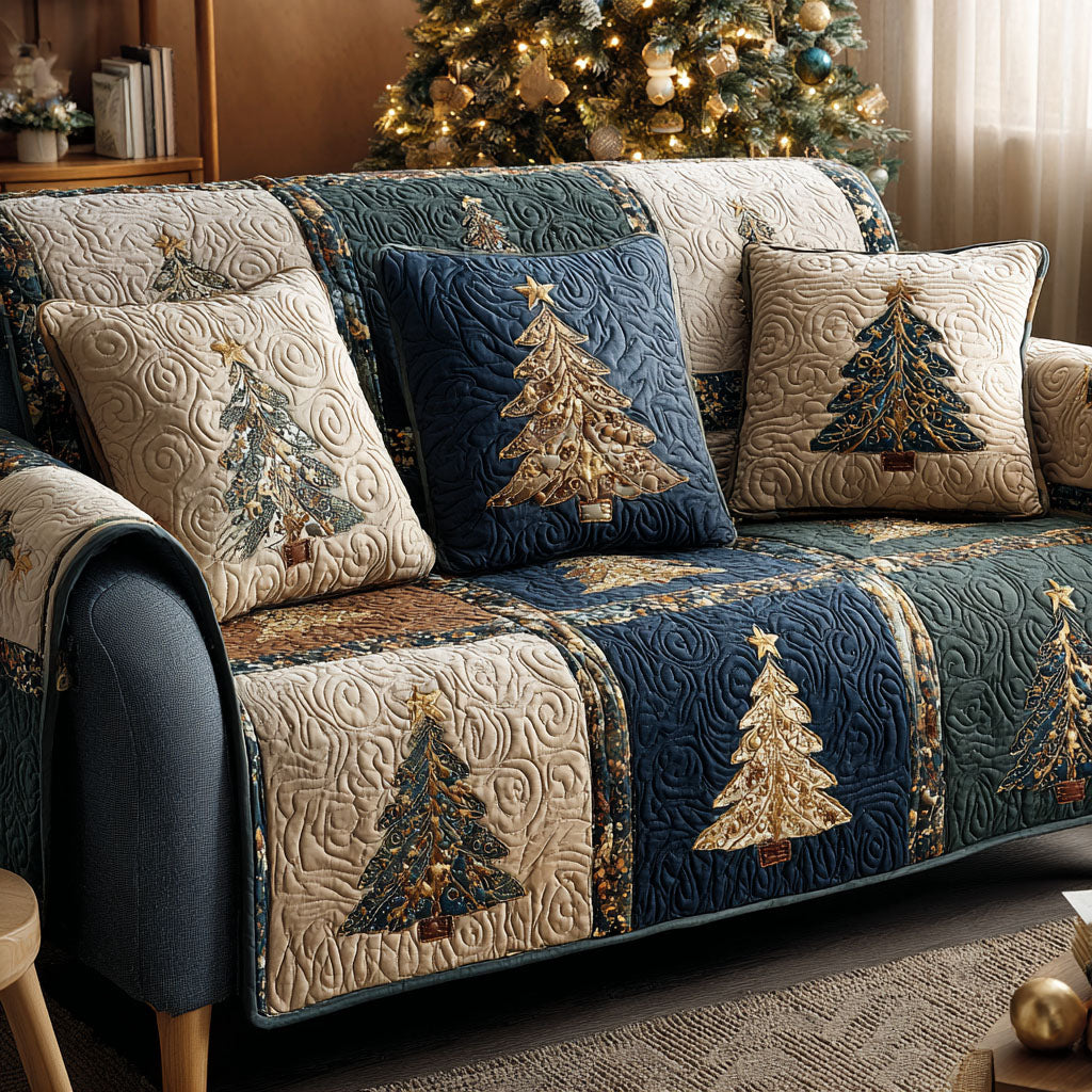 Golden Fir Quilted Sofa Cover Holiday Couch Covers Family Present Ideas