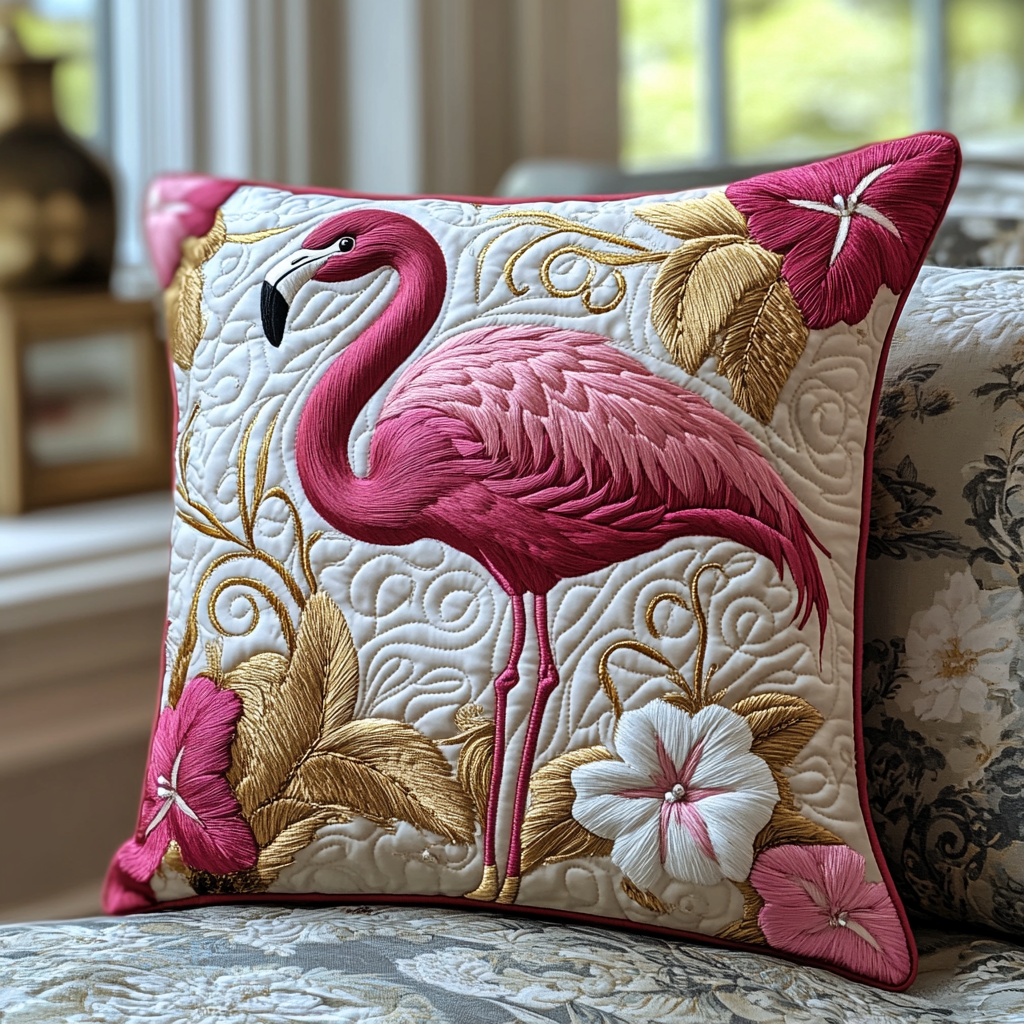 Golden Flamingo Quilted Pillow Case Decorative Pillow Covers Gifts For Flamingo Lovers