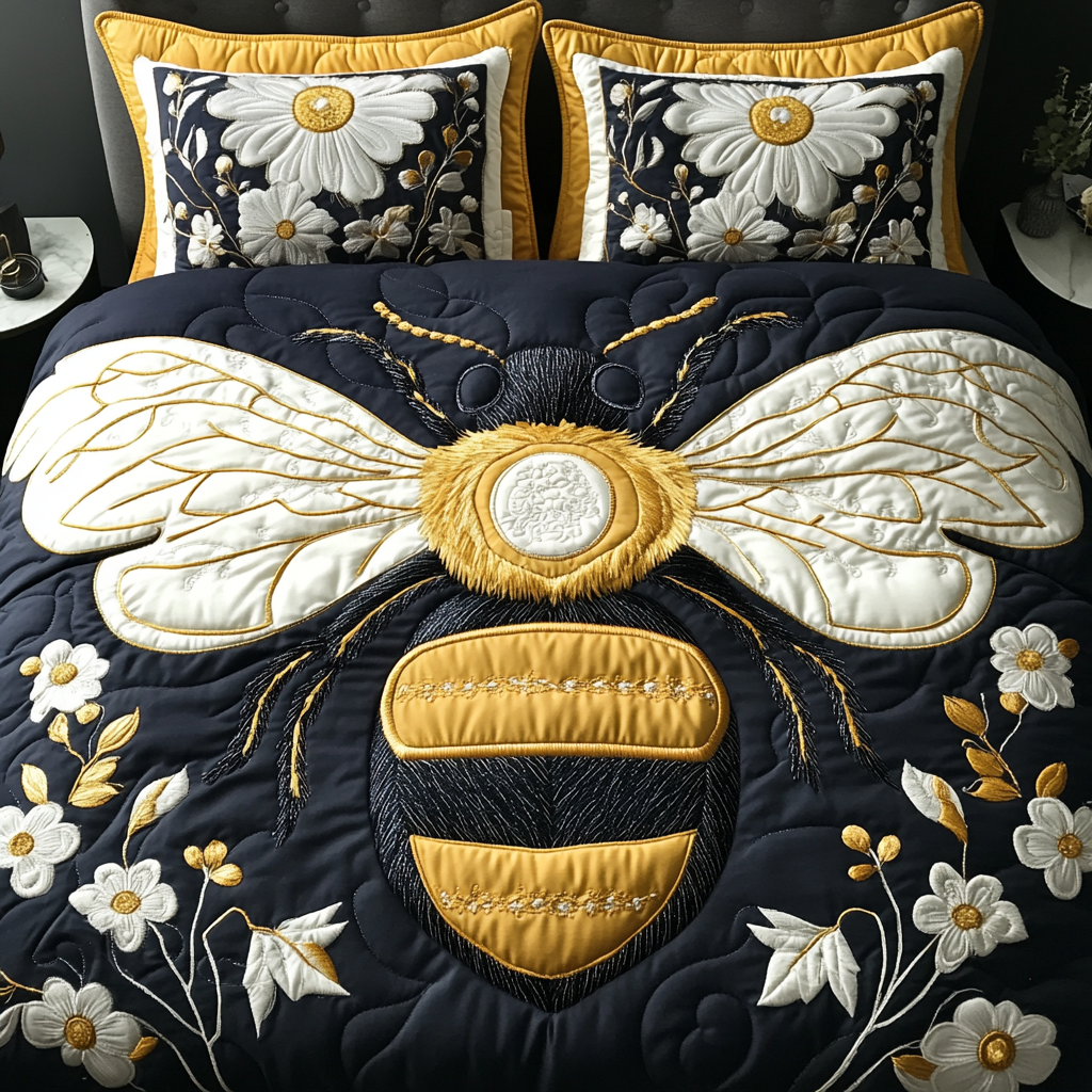 Golden Flight Quilted Bedding Set Bedroom Decor Bee Inspired Gifts