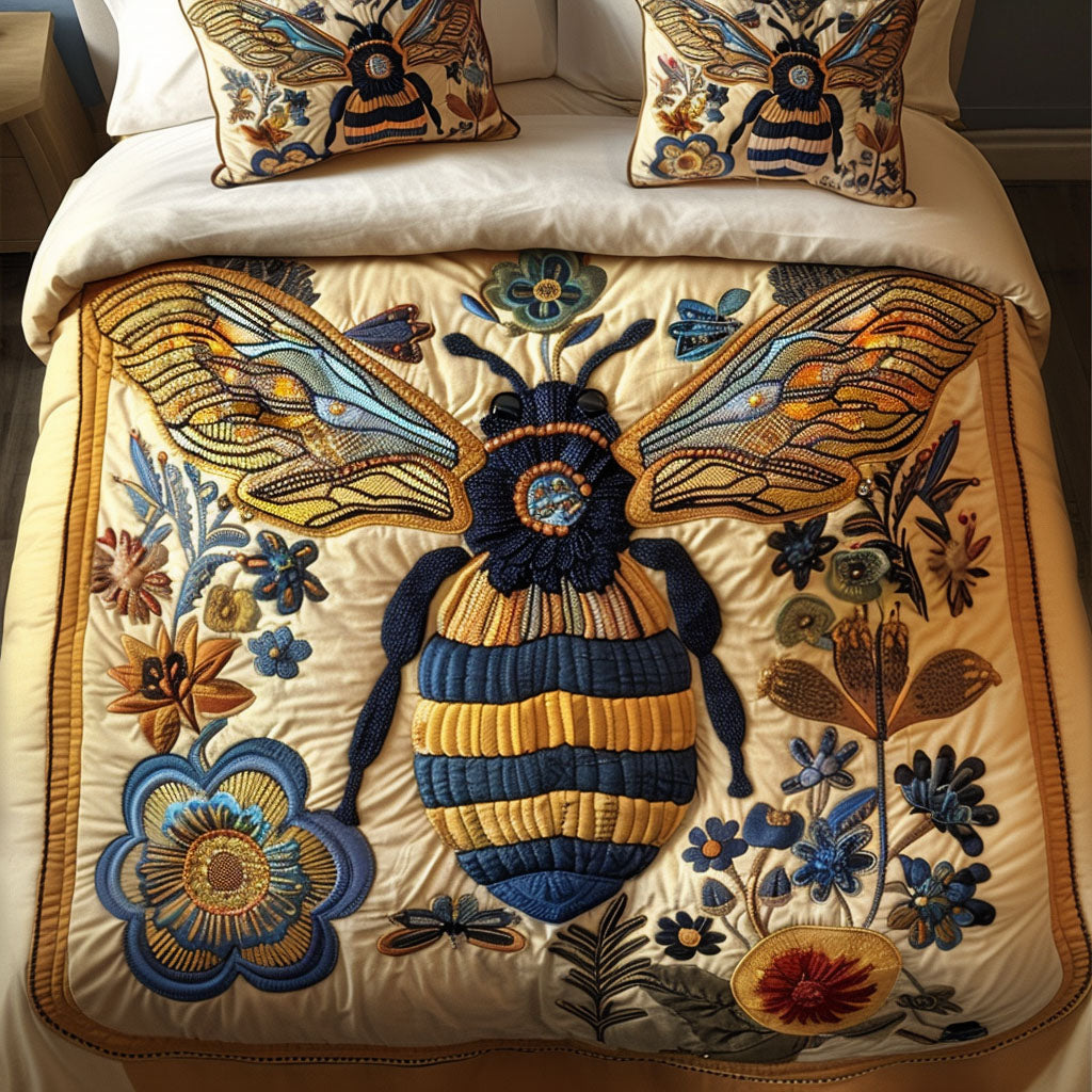 Golden Flight Quilted Bedding Set Best Bedspread Set Bee Themed Gifts