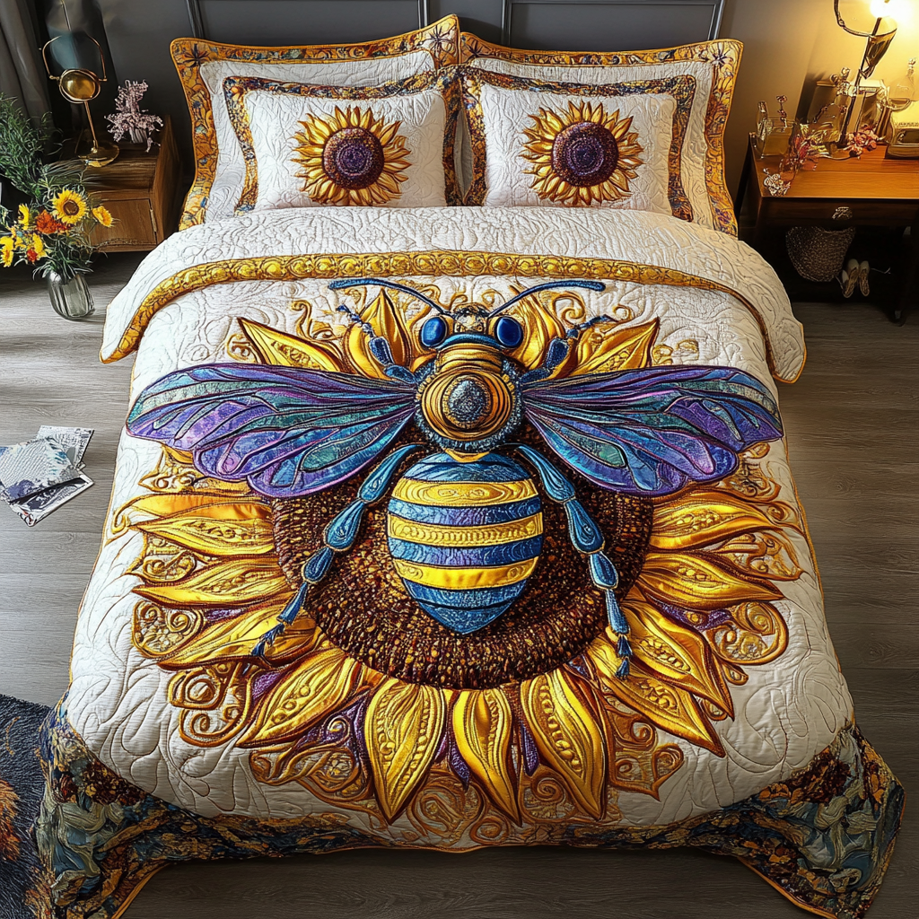 Golden Flight Quilted Bedding Set Meaningful Home Gift for Special Occasions