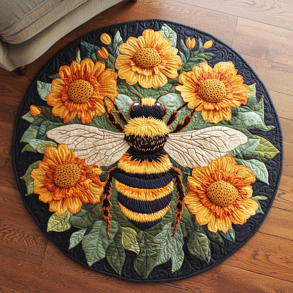 Golden Flight Quilted Round Mat Door Entrance Decor Christmas Flower Gifts