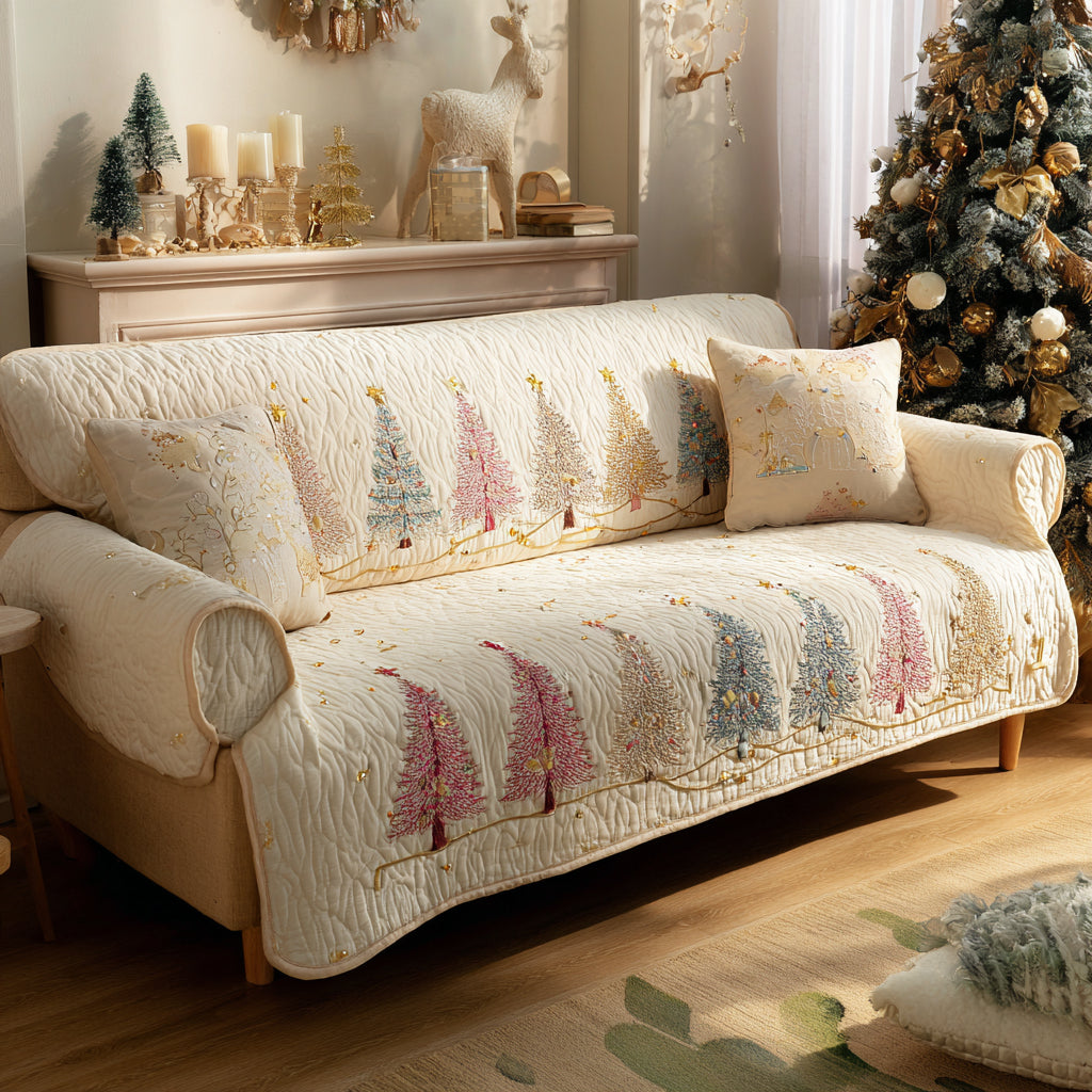Golden Forest Quilted Sofa Cover Christmas Family Room Decor Secret Santa Gift Ideas
